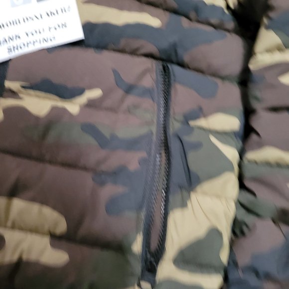 Levi's Mens Stretch Polyester Quilted Puffer Hoodie Jacket Camouflage Camo Small - Picture 5 of 9